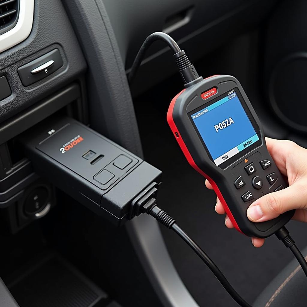 Using an OBD-II scanner to diagnose the P052A code