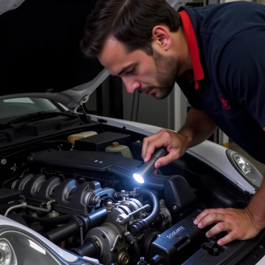 Inspecting the Engine Bay of a 1999 Porsche Boxster