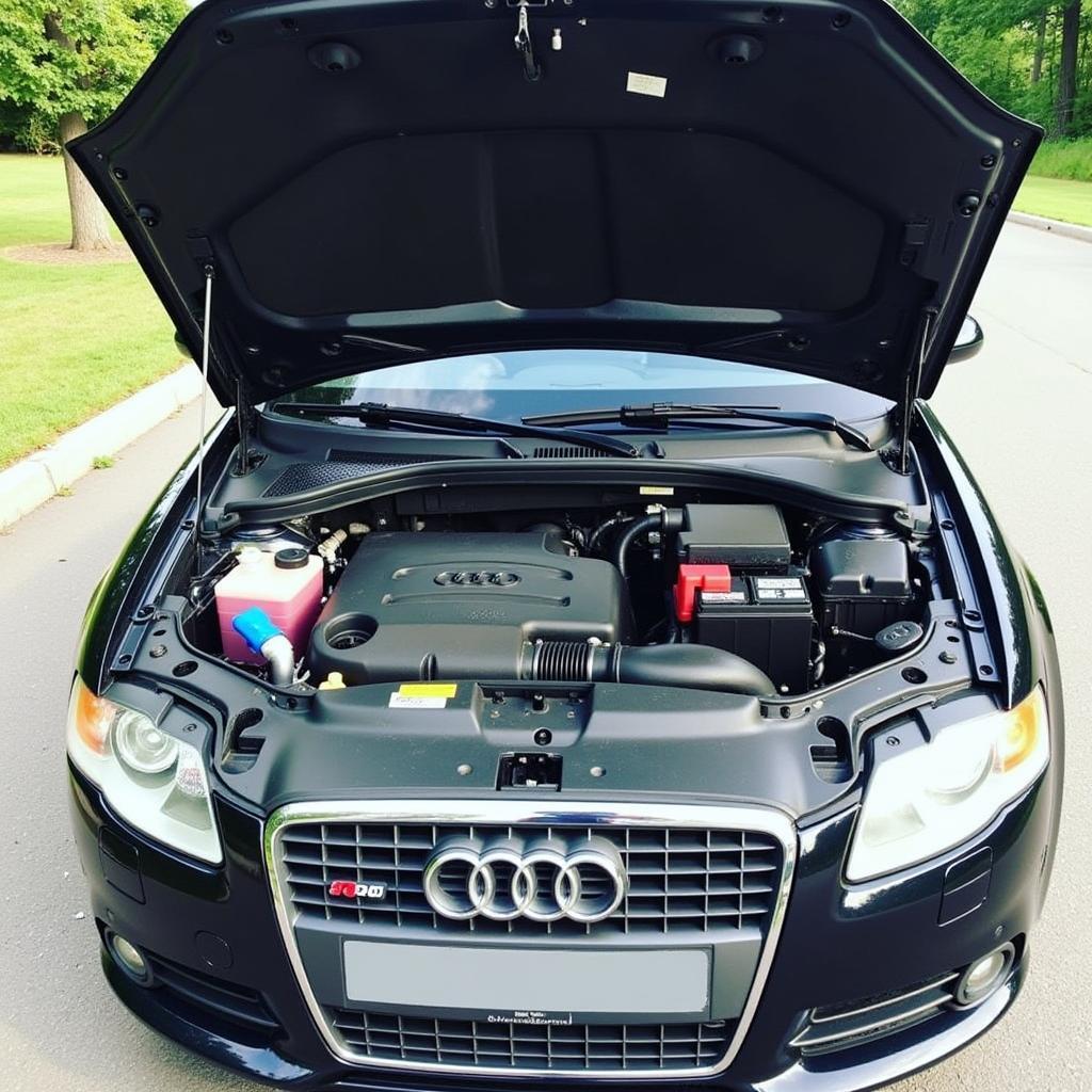 Audi A4 engine bay with components labeled