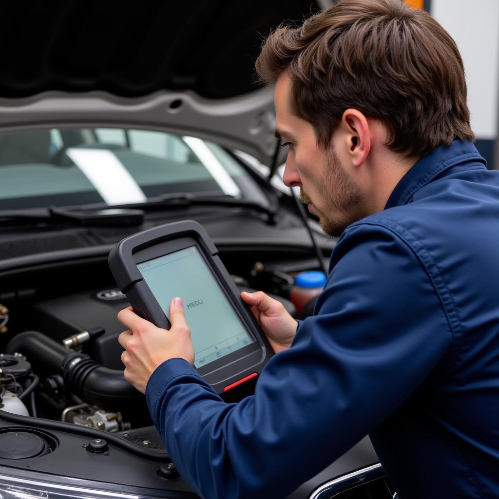 Audi A4 Mechanic Working on Engine