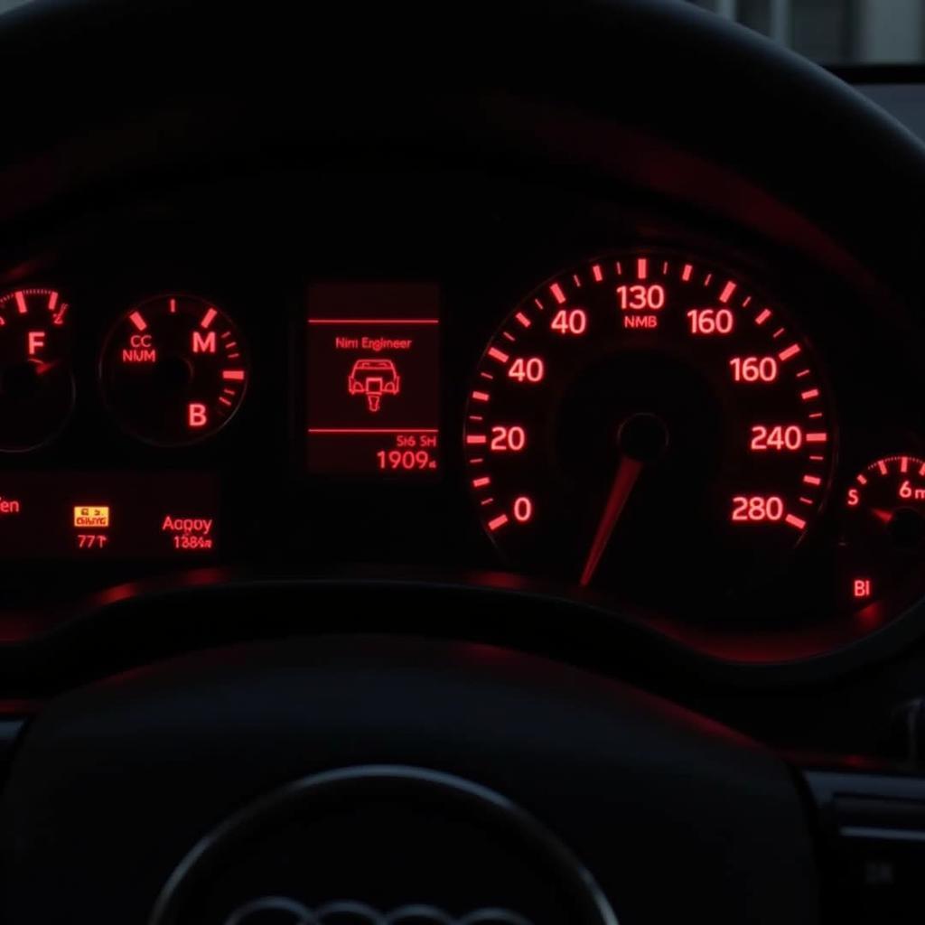 Audi dashboard illuminated with warning lights, indicating a potential issue.