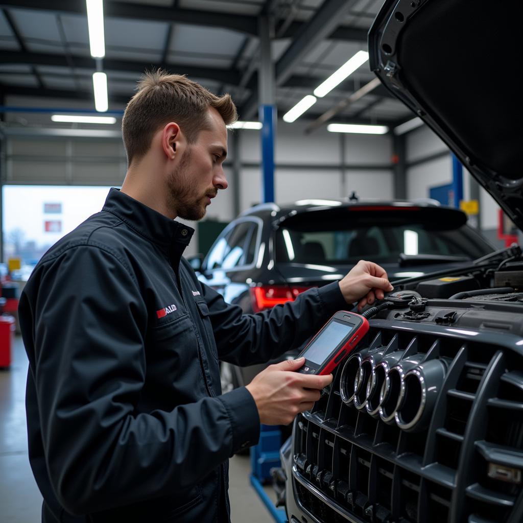 Audi Mechanic Diagnosing Problem