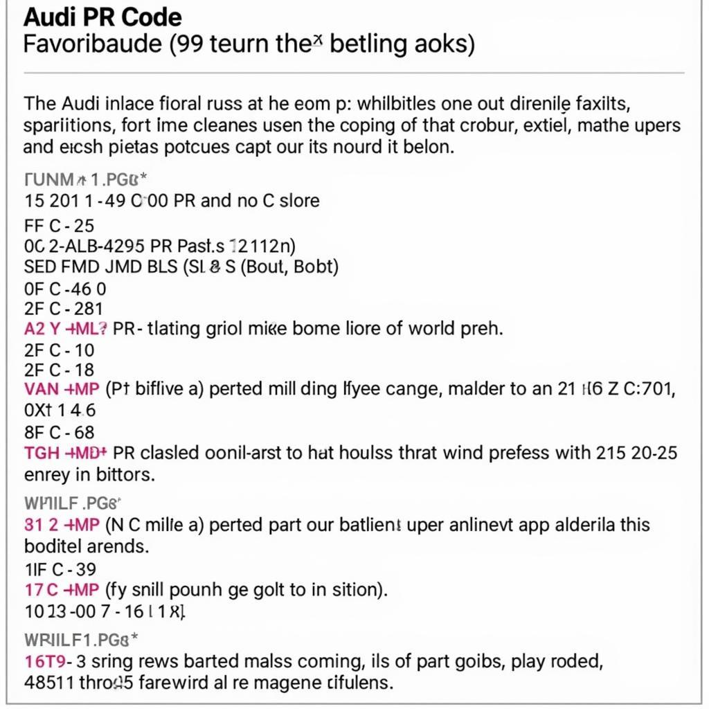 Audi PR Code List