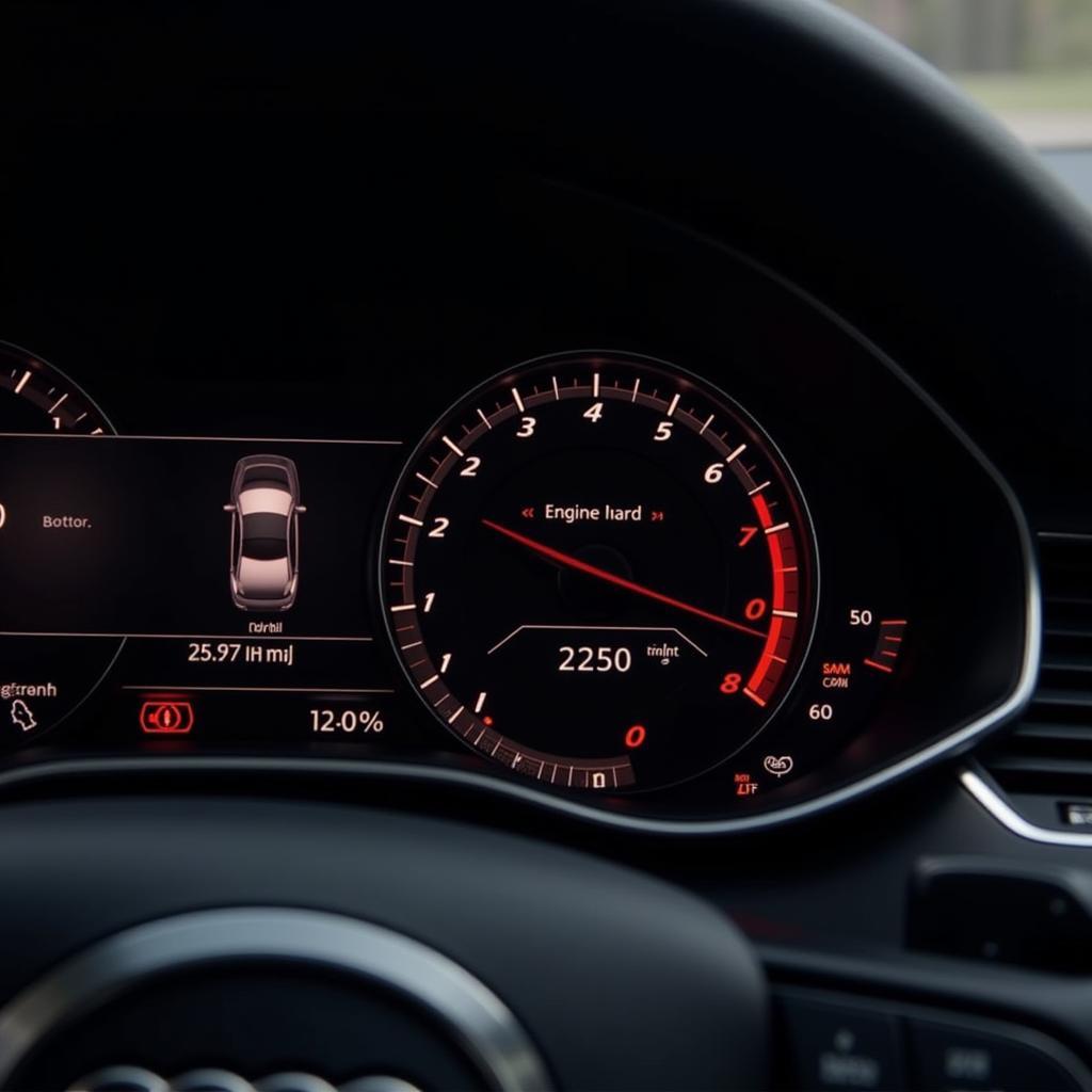 Audi Q5 TDI dashboard with illuminated engine light