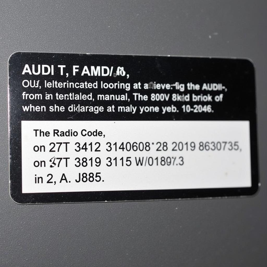 Audi TT Radio Code Sticker in Owner's Manual