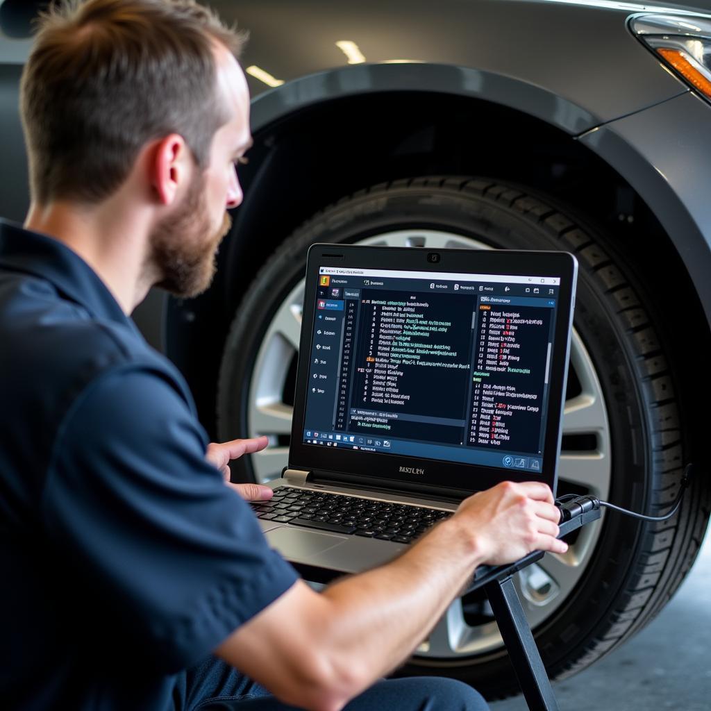 Mechanic Using Ross-Tech VCDS to Diagnose a Bentley