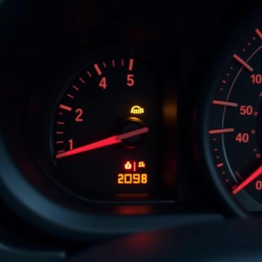 Car Dashboard Showing Engine Light