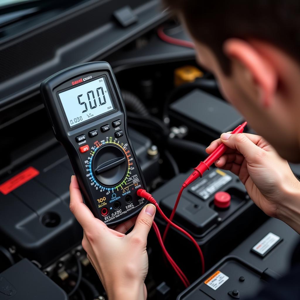 Checking Car Battery Voltage with Multimeter