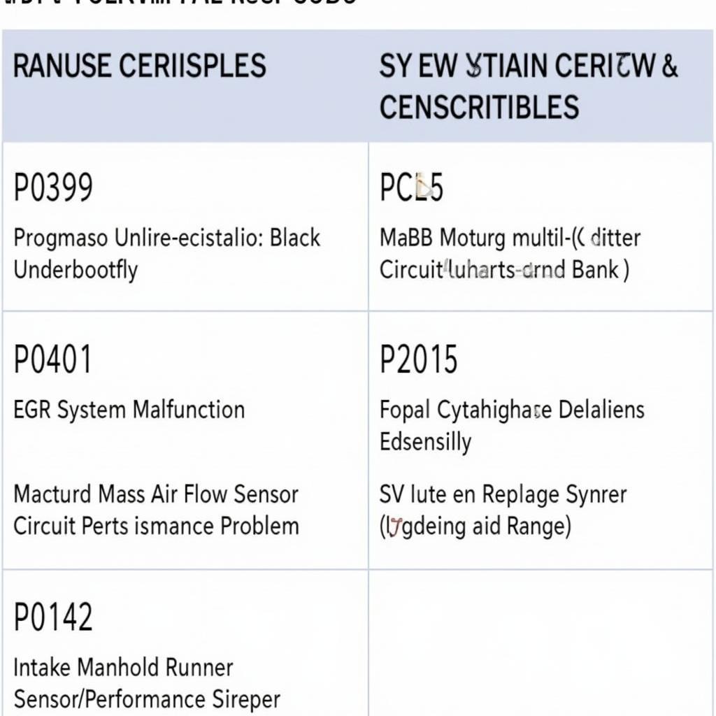 Common VW TDI Engine Codes Table