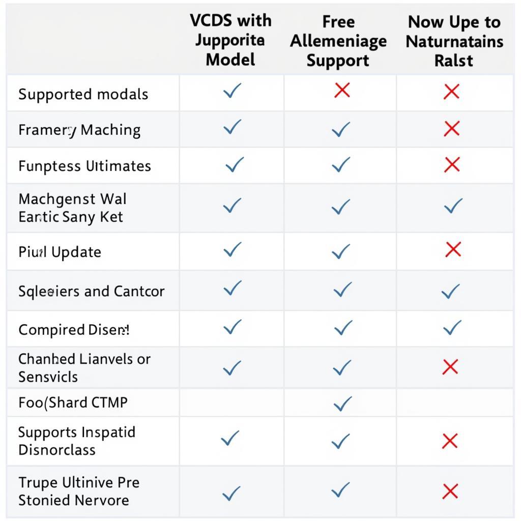 Comparison table of VCDS vs Free Diagnostic Software