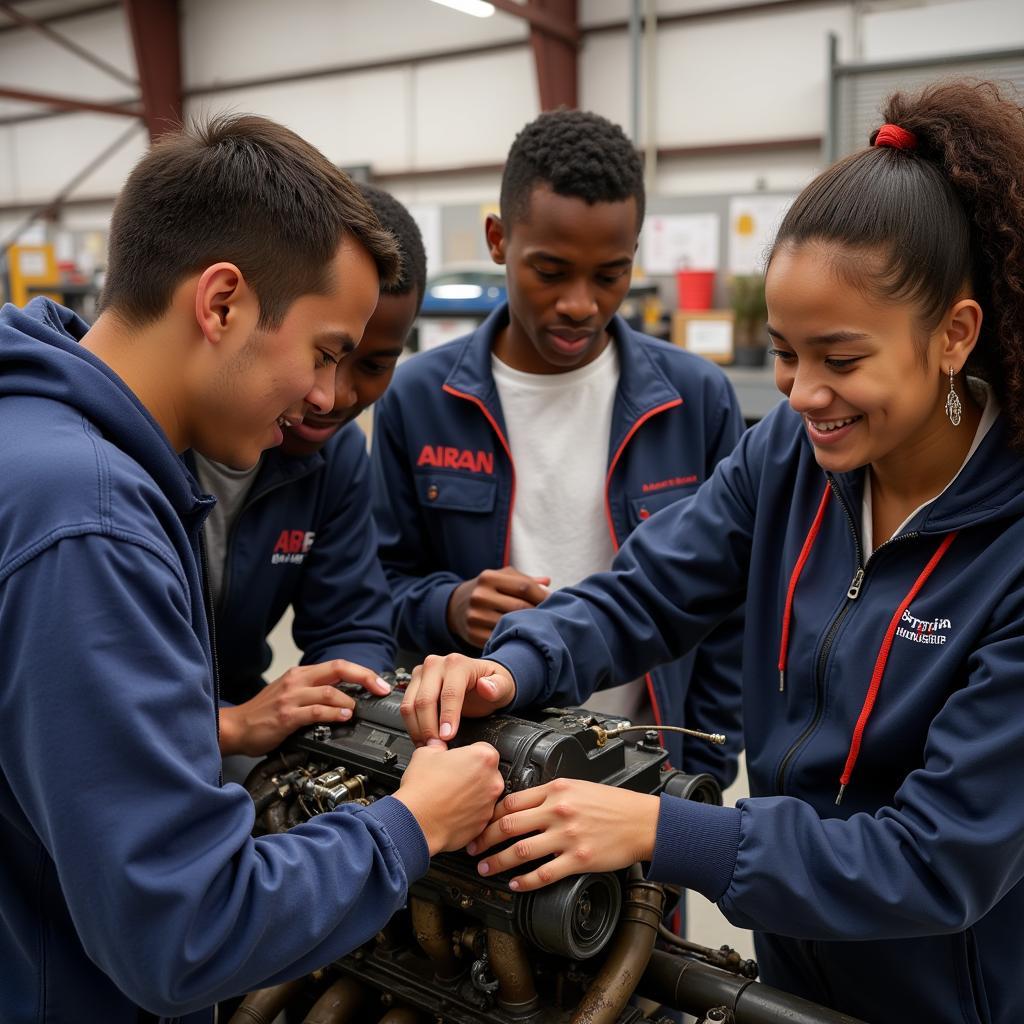 Diverse Automotive Training Program Participants Working Together