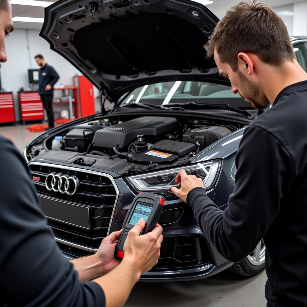 An experienced technician utilizing VCDS for advanced modifications on an Audi 8V S3