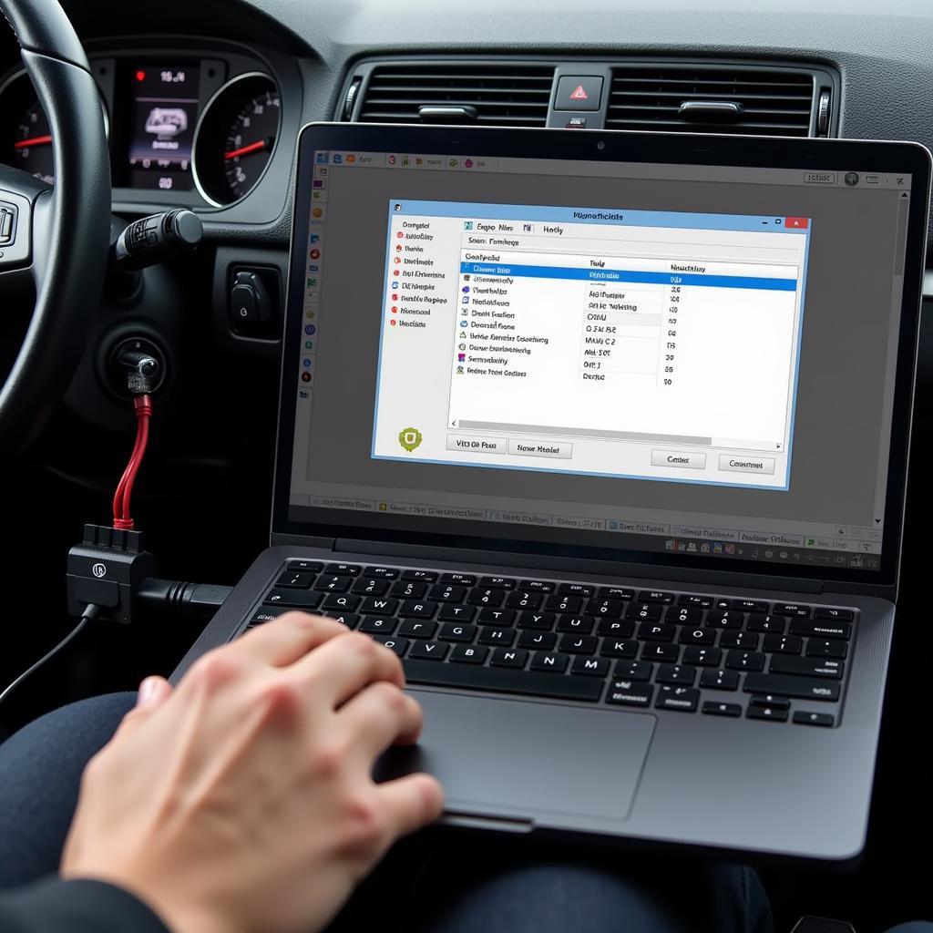 A person using a laptop to access and modify GTI's settings via VCDS software.