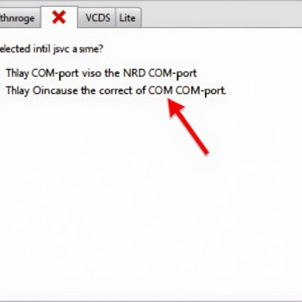 Incorrect COM port selected in VCDS Lite settings