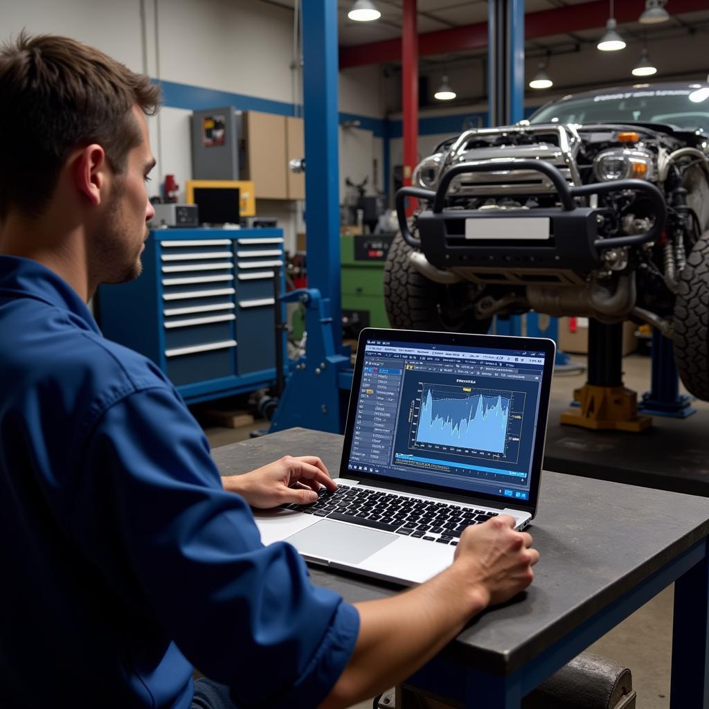 Mechanic Analyzing Misfire Data on Ross-Tech VCDS