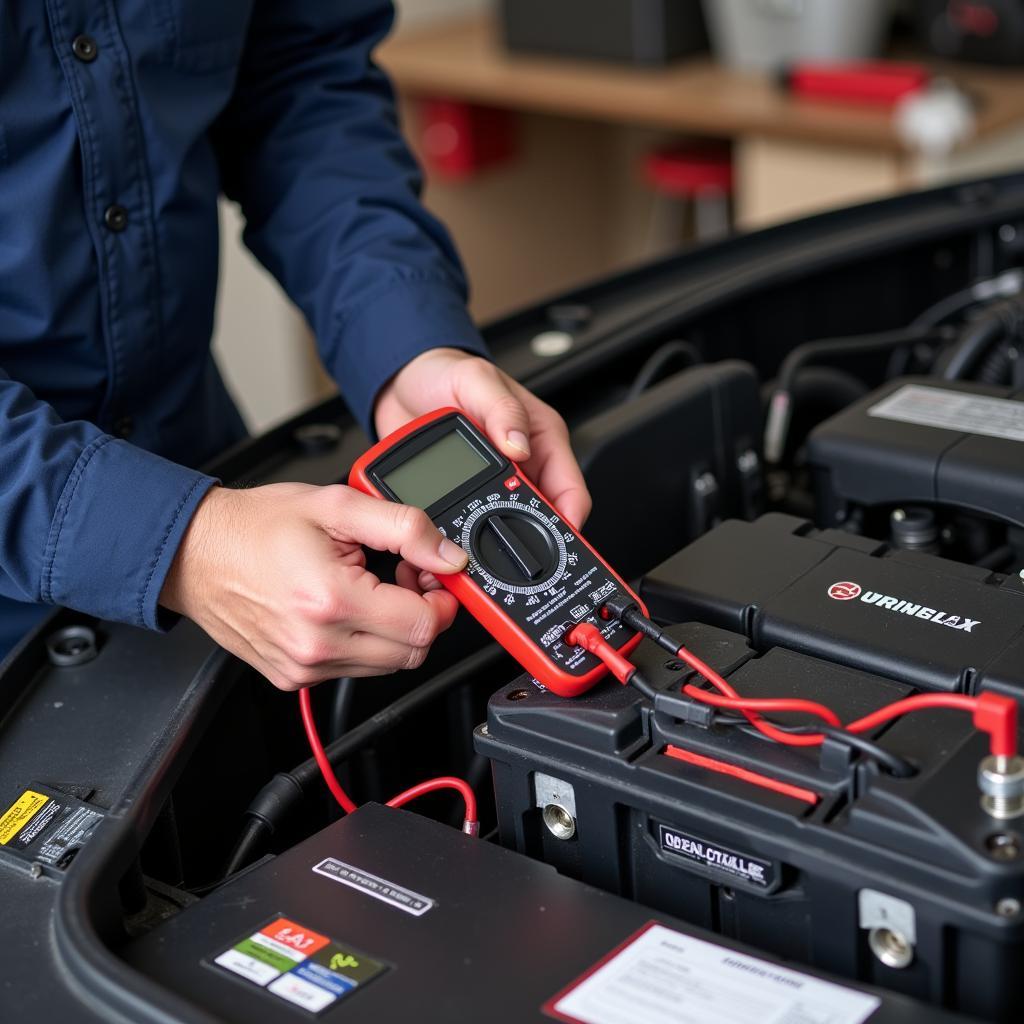 Mechanic Checking Battery Voltage