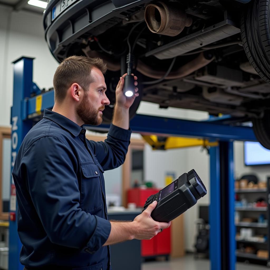 Mechanic Diagnosing Oil Leak with VCDS