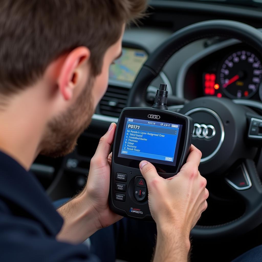 Mechanic Diagnosing P0171 Code in an Audi A4