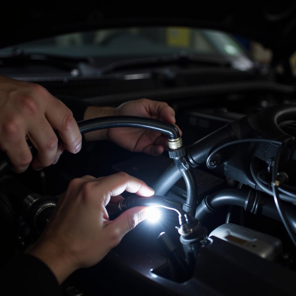 Mechanic Inspecting Air Hoses for Leaks