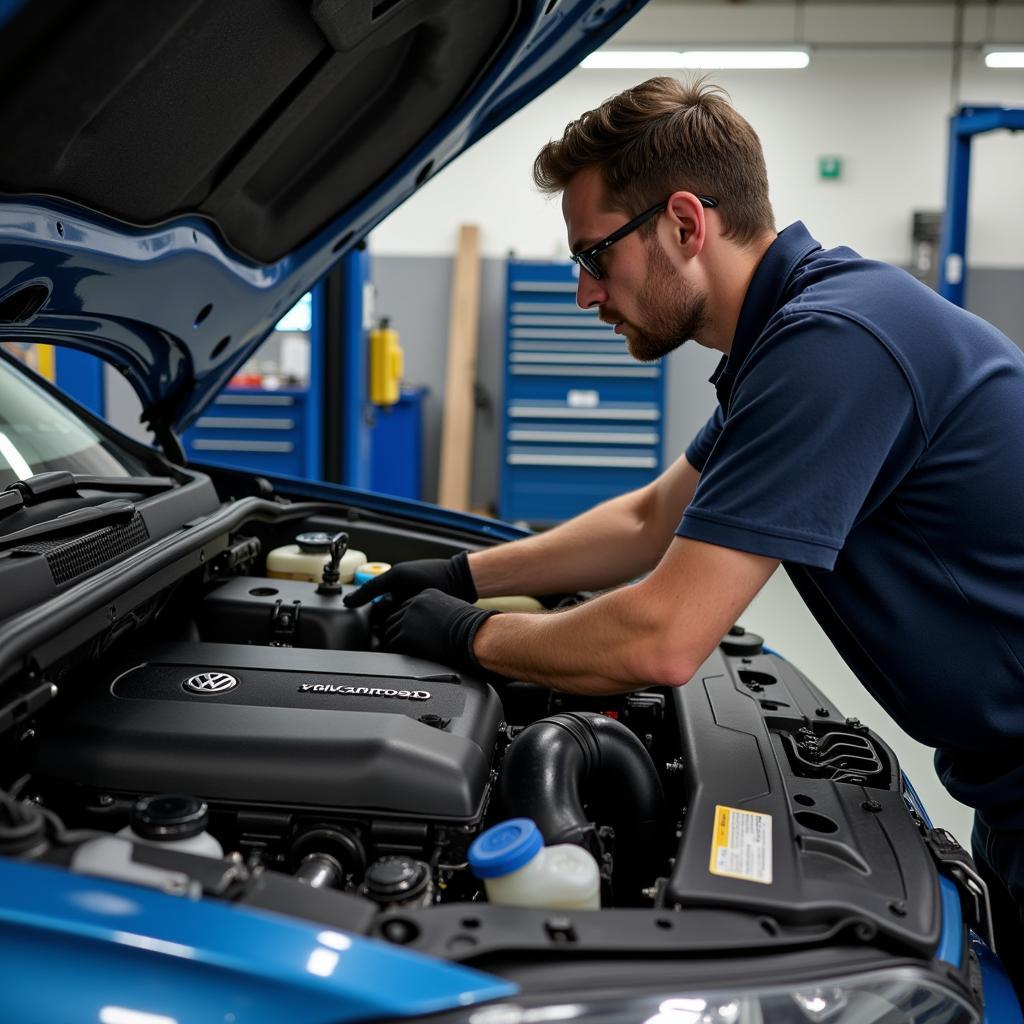 Mechanic Inspecting a Car Engine for Issues