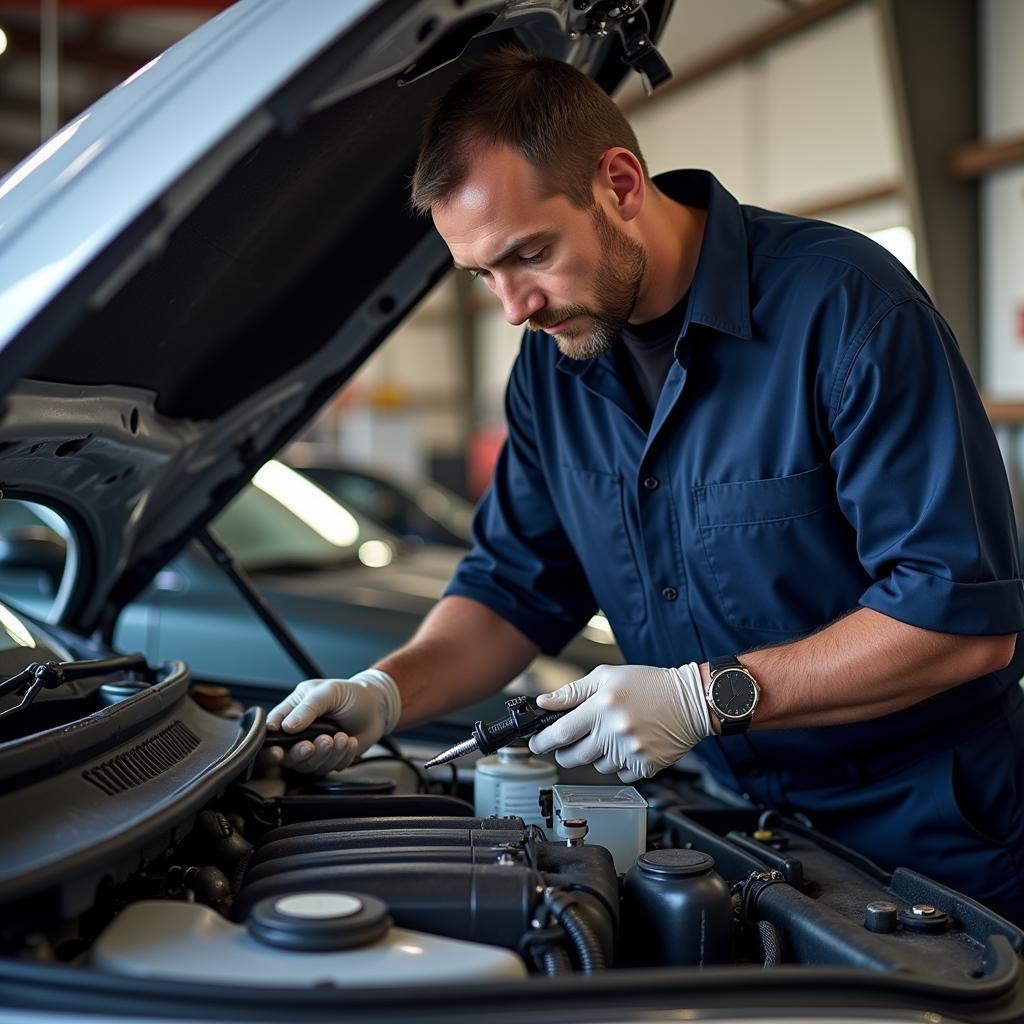 Mechanic Inspecting Car Engine