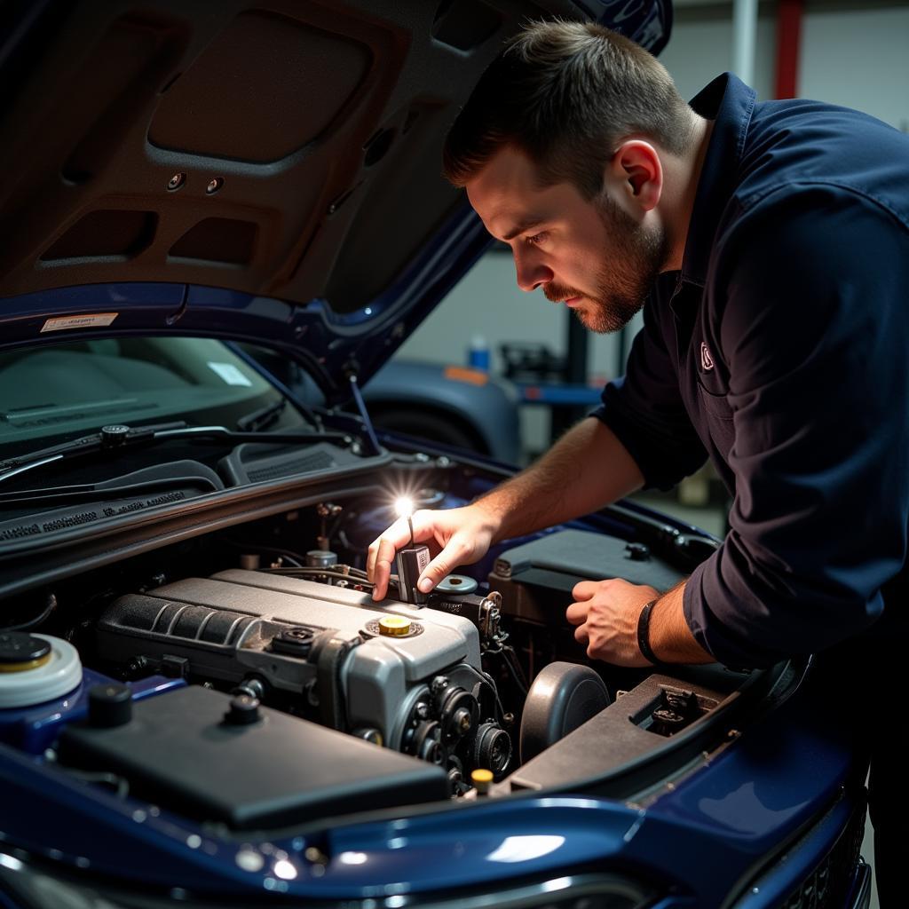 Mechanic Inspecting Engine Bay