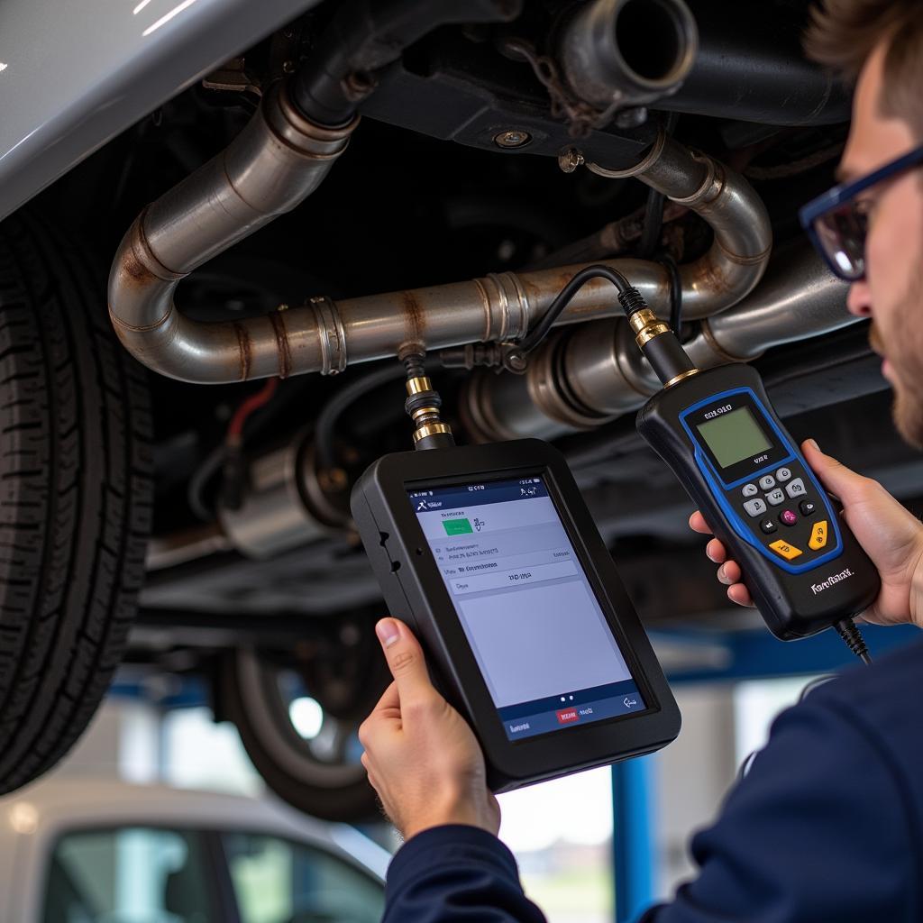 Mechanic Inspecting Exhaust System