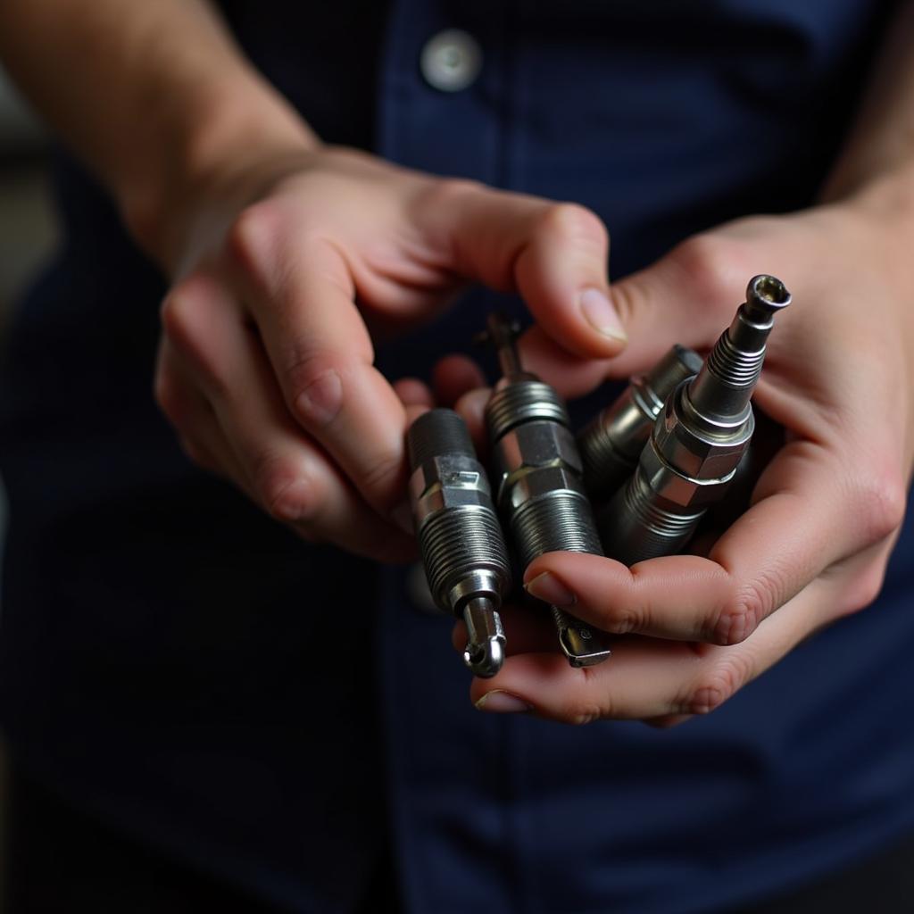 Mechanic Inspecting Spark Plugs