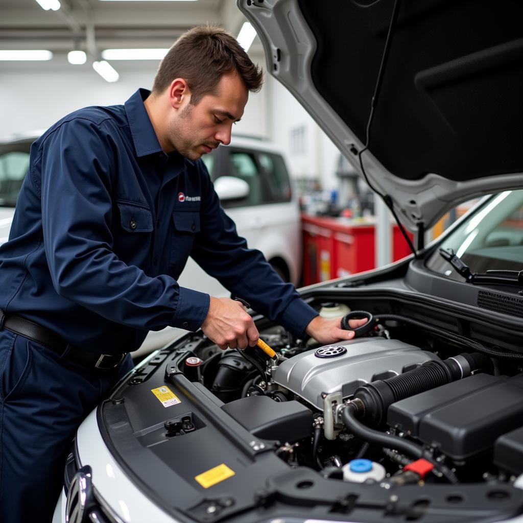 Mechanic Inspecting TDI Engine