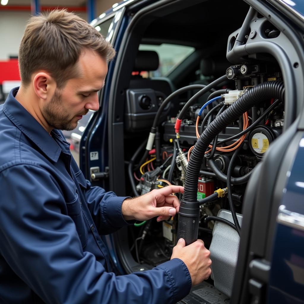 Mechanic Inspecting Wiring Harness