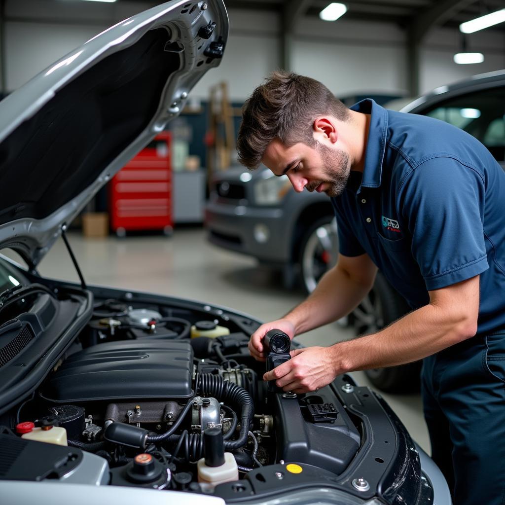 Mechanic Repairing Car Engine