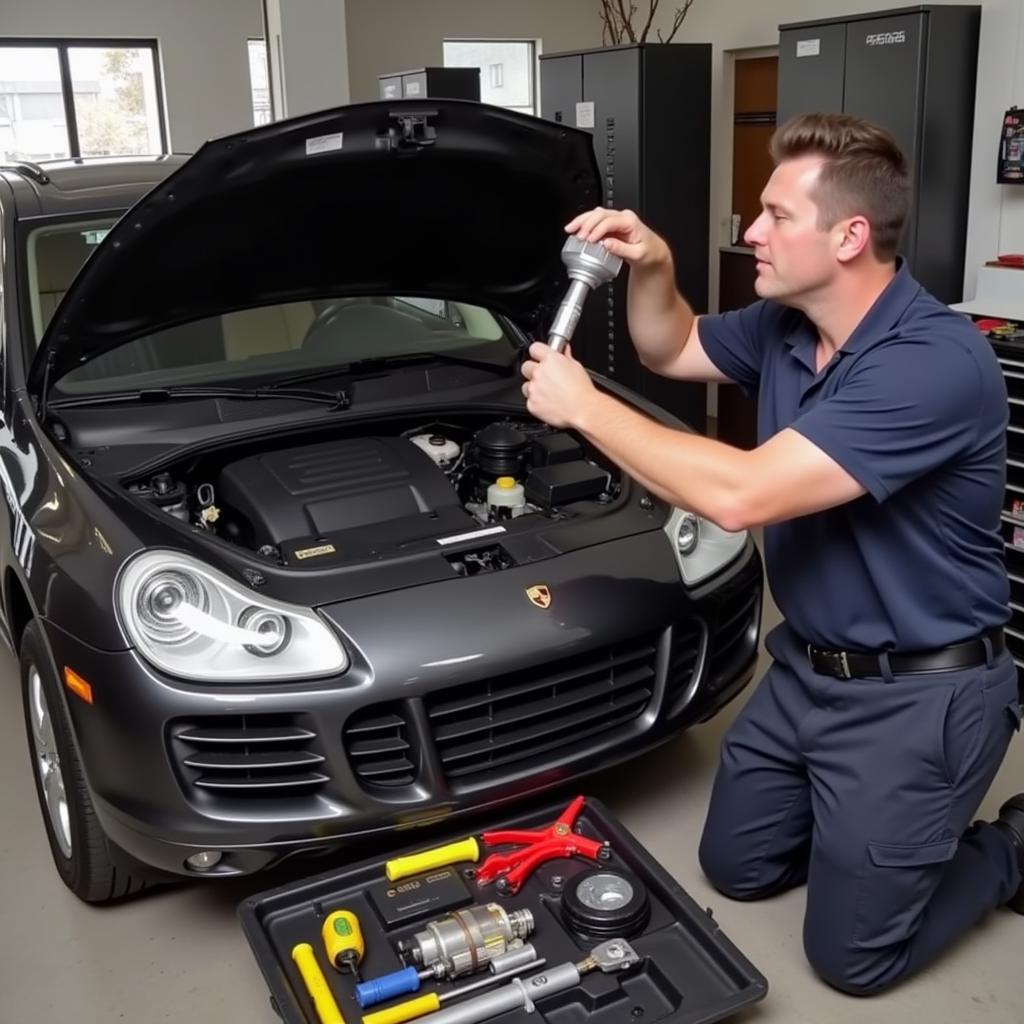 Mechanic Replacing EVAP Purge Valve on Porsche Cayenne