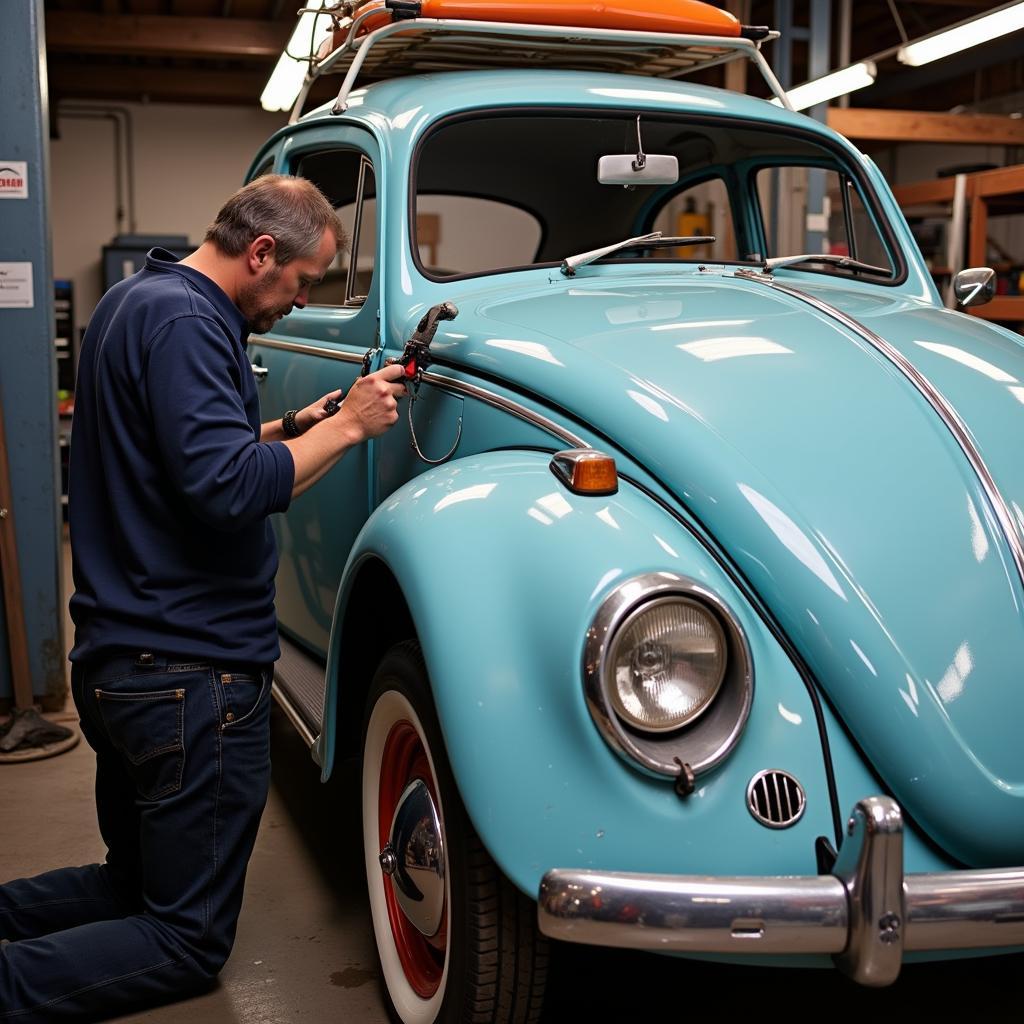 Skilled Mechanic Restoring a Classic Volkswagen