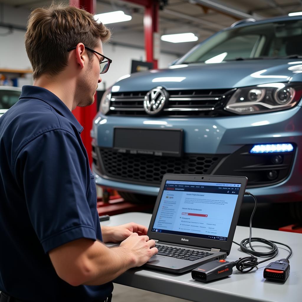 Mechanic Using 17584 Ross Tech Cable for Diagnostics