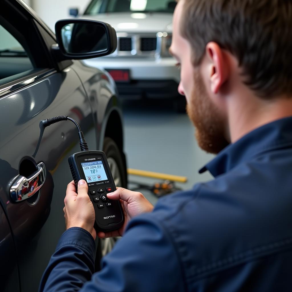 Professional Mechanic Diagnosing a Car