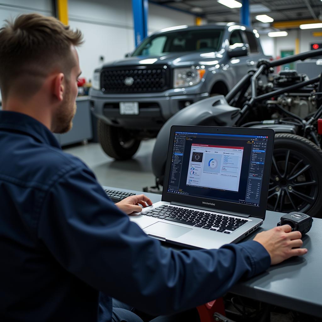 Mechanic Using Laptop with VCDS Software