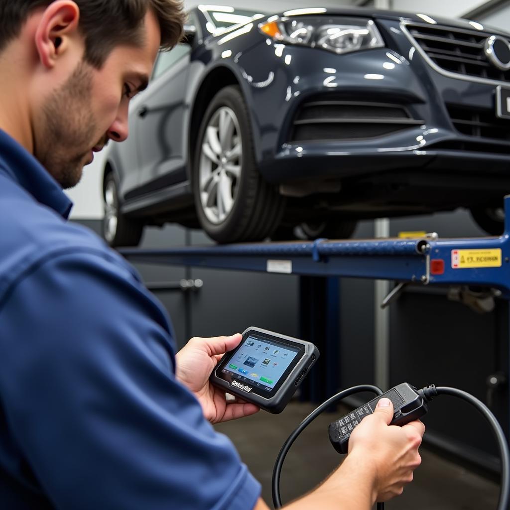 Mechanic Using Ross-Tech Cable