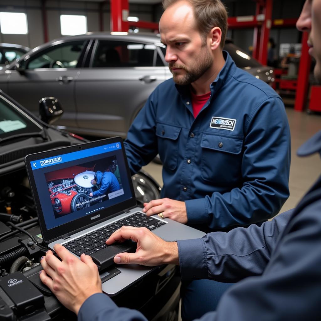 Mechanic Using ROSS-TECH HEX-CAN USB Interface to Diagnose Car Problem