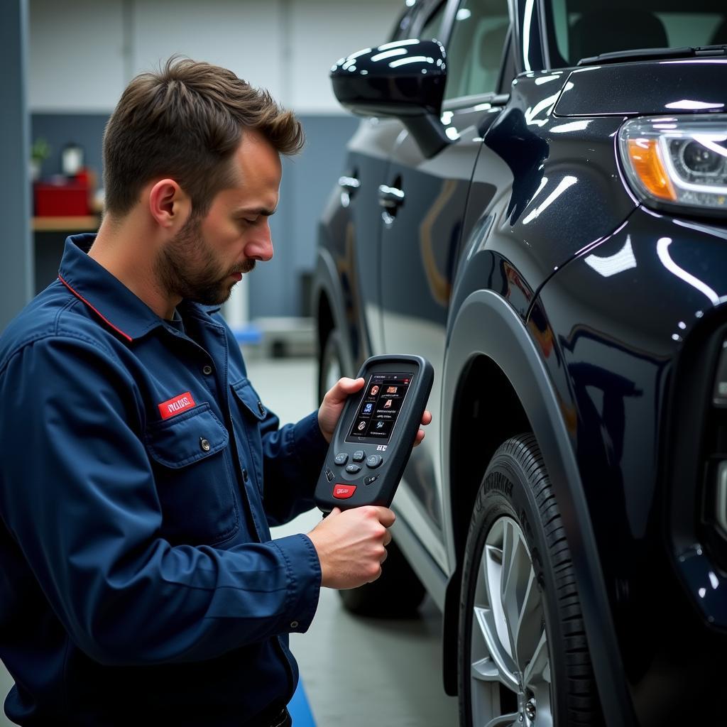 Mechanic Using Ross-Tech VCDS on a Car