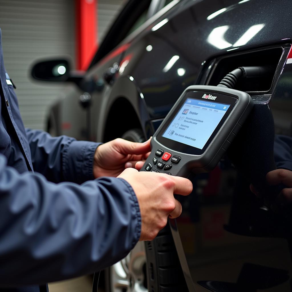 Mechanic Using Scan Tool on VW Audi