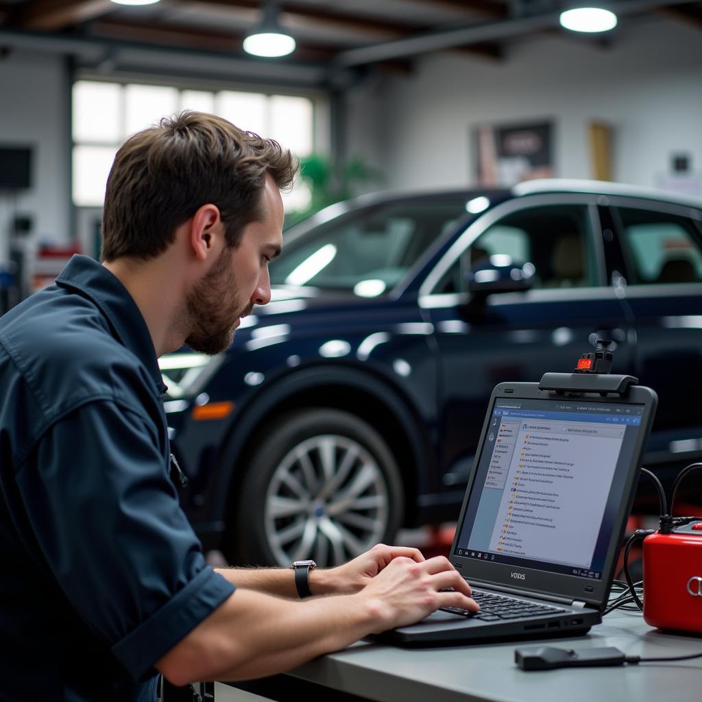 Mechanic Using VCDS on Audi