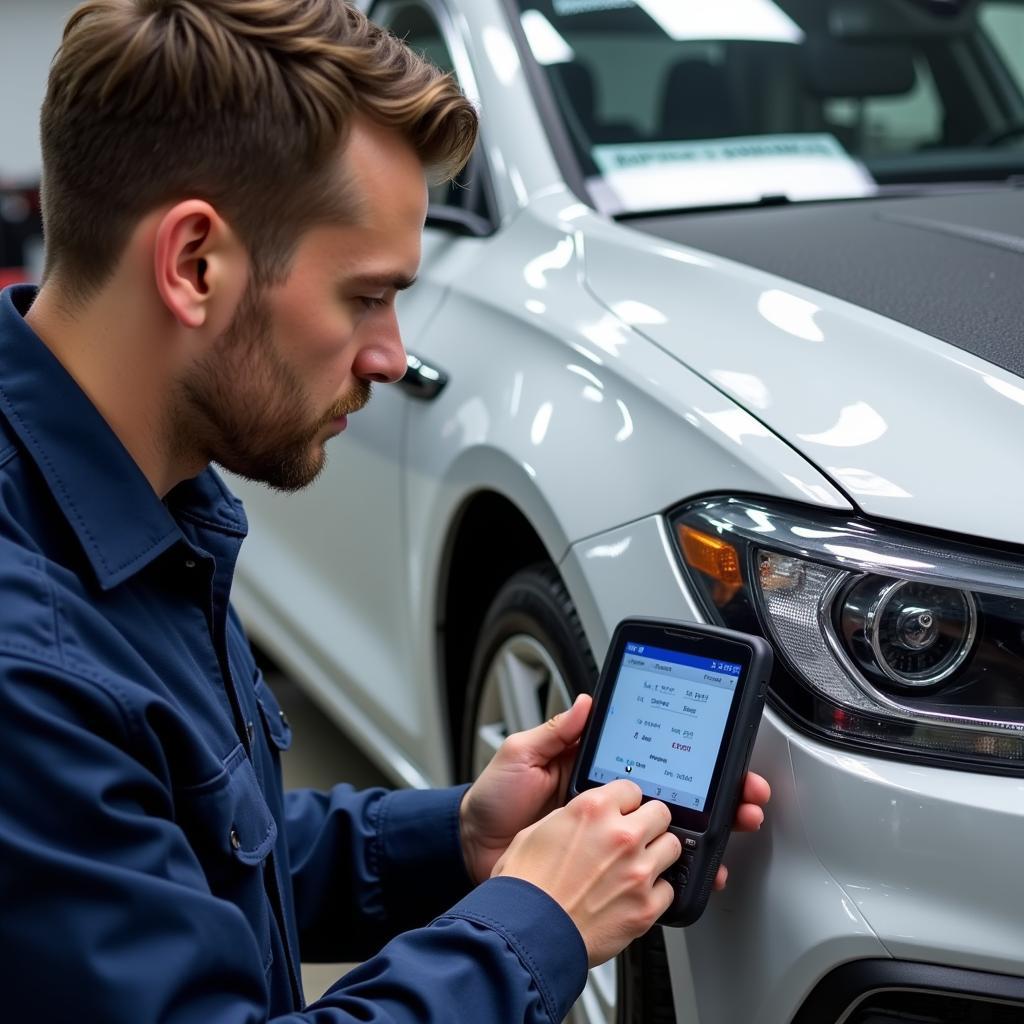 Mechanic Using VCDS on a Car