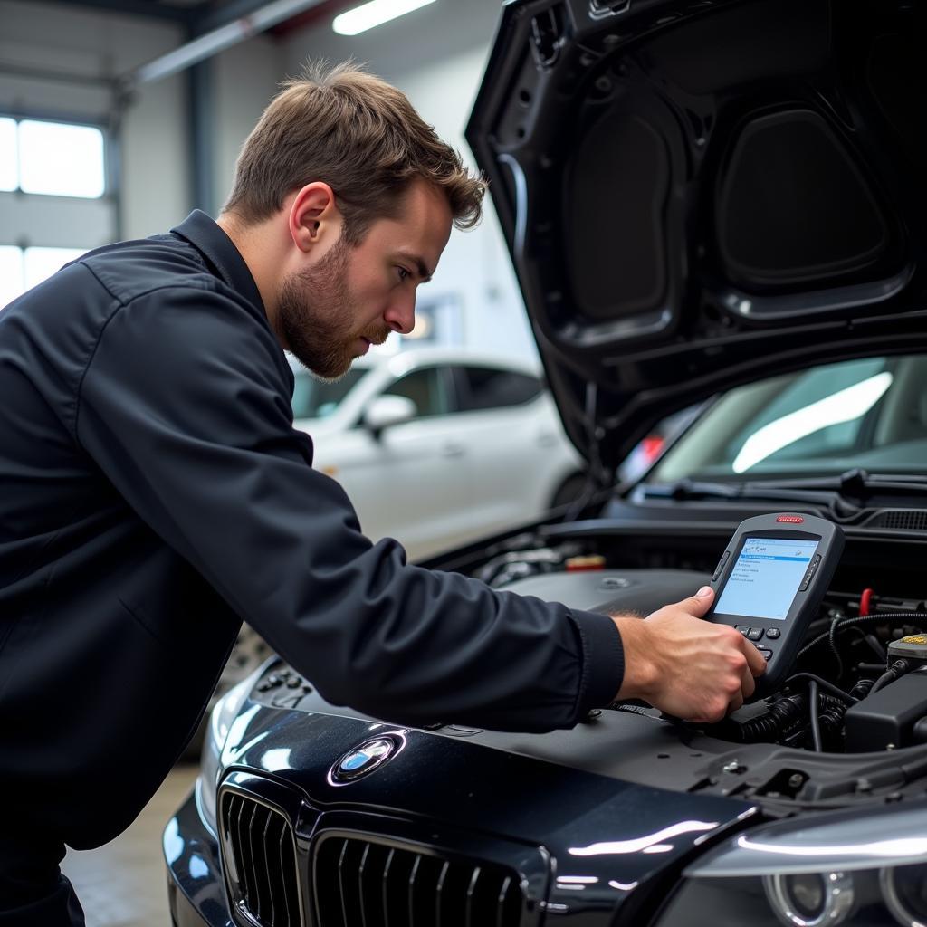 Mechanic Diagnosing Car with VCDS