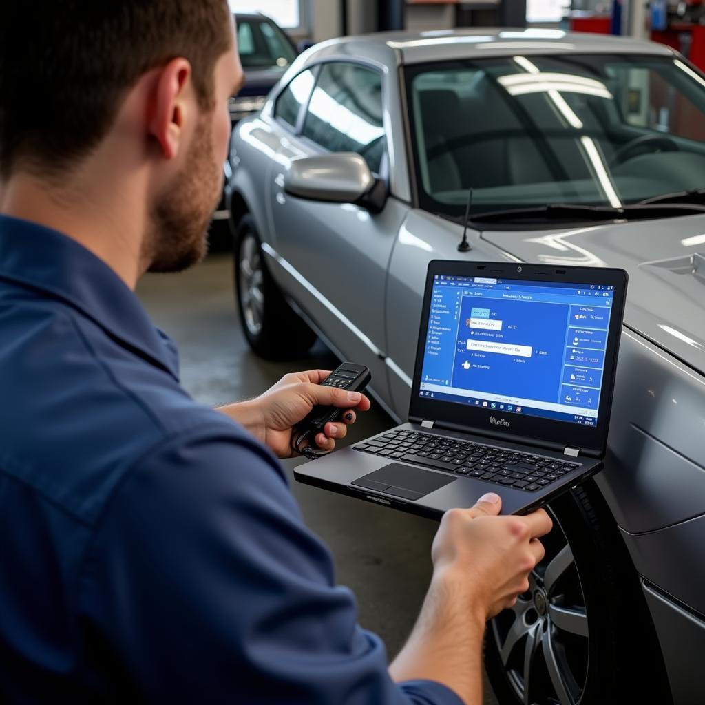 Mechanic using the VCDS dongle