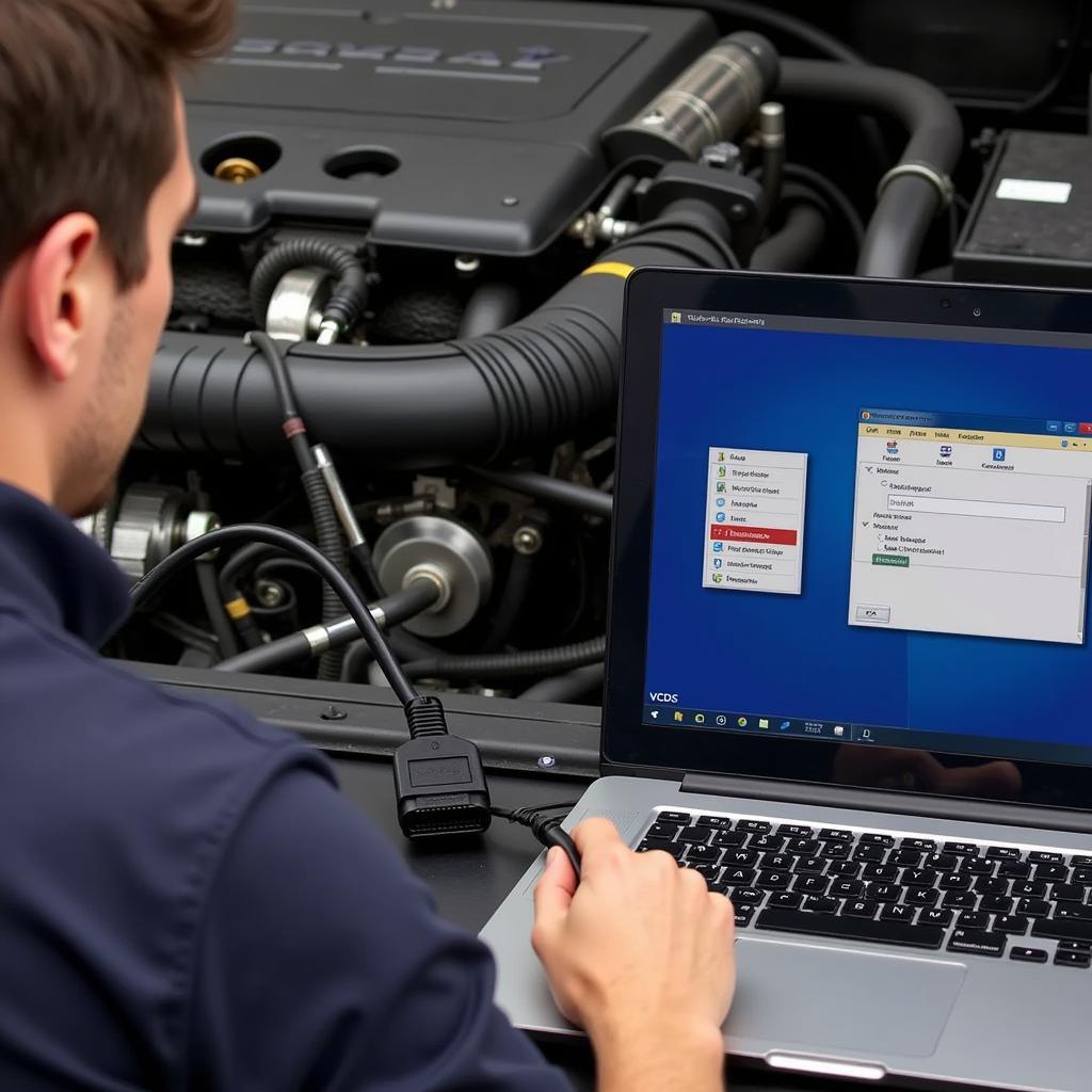 Mechanic Using VCDS for Diagnosis