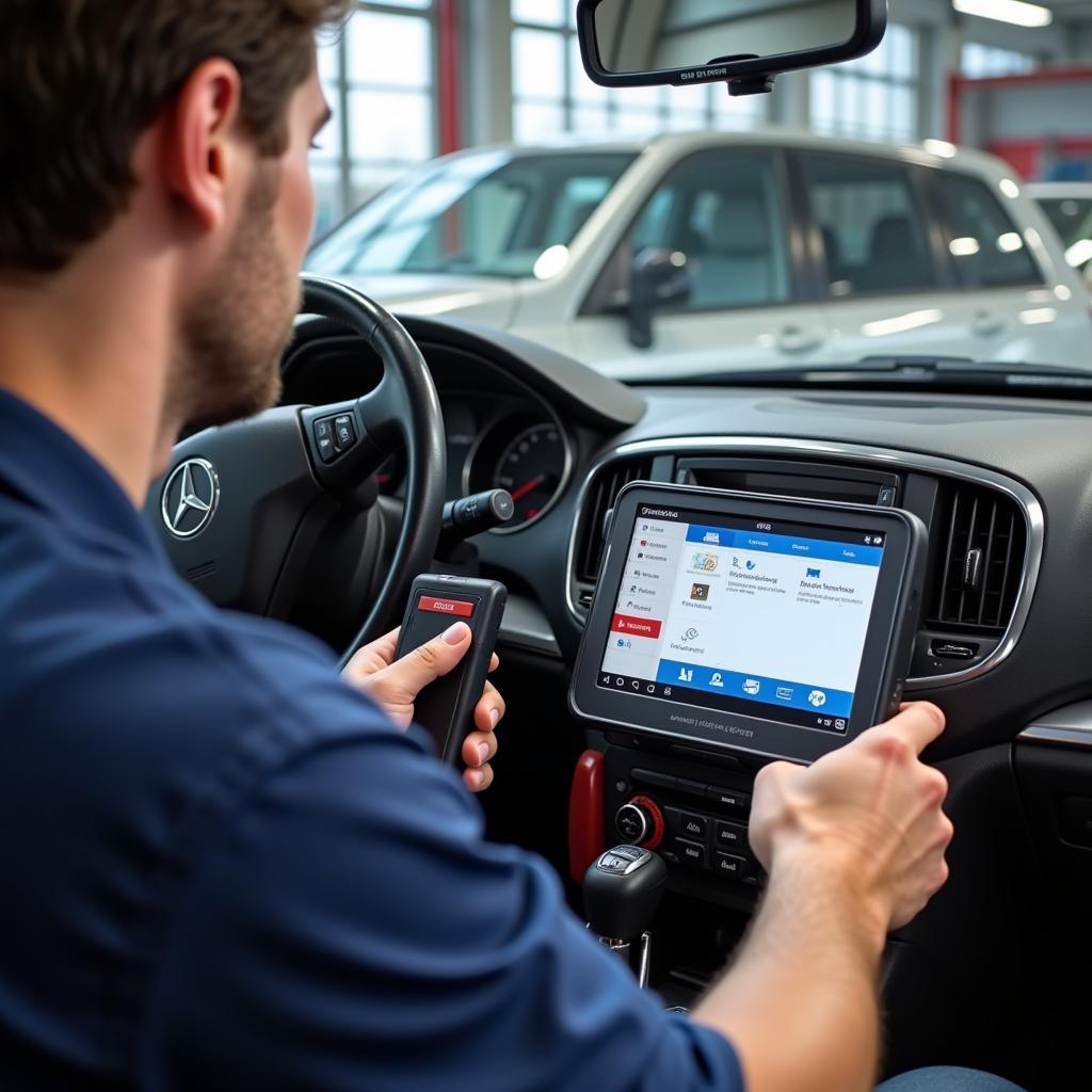 Mechanic Using VCDS on Car