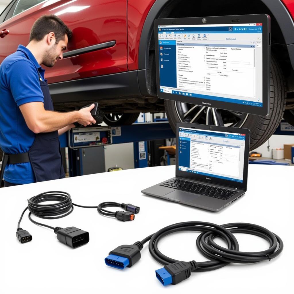 Mechanic using VCDS on a laptop