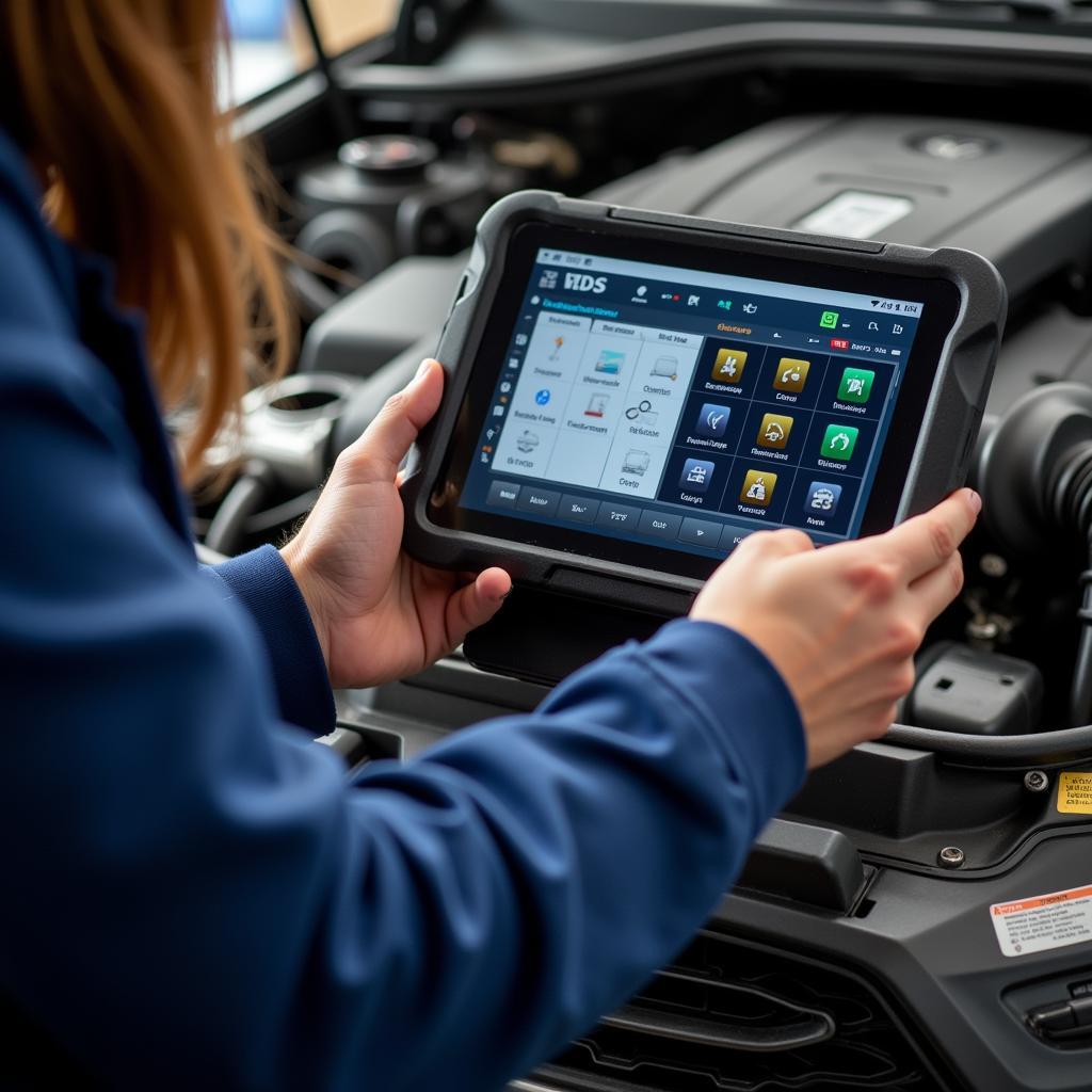 Mechanic Using VCDS on Tablet