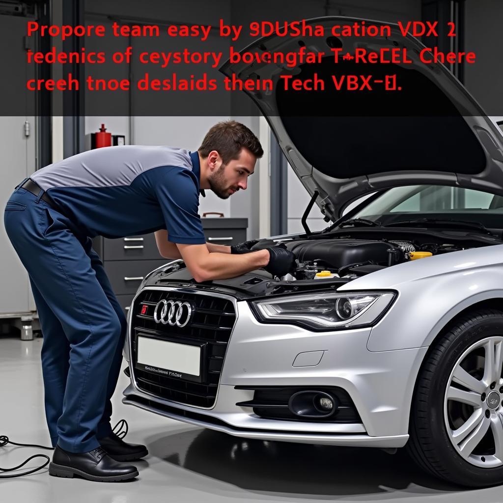 Mechanic using VCDS scanner on Audi