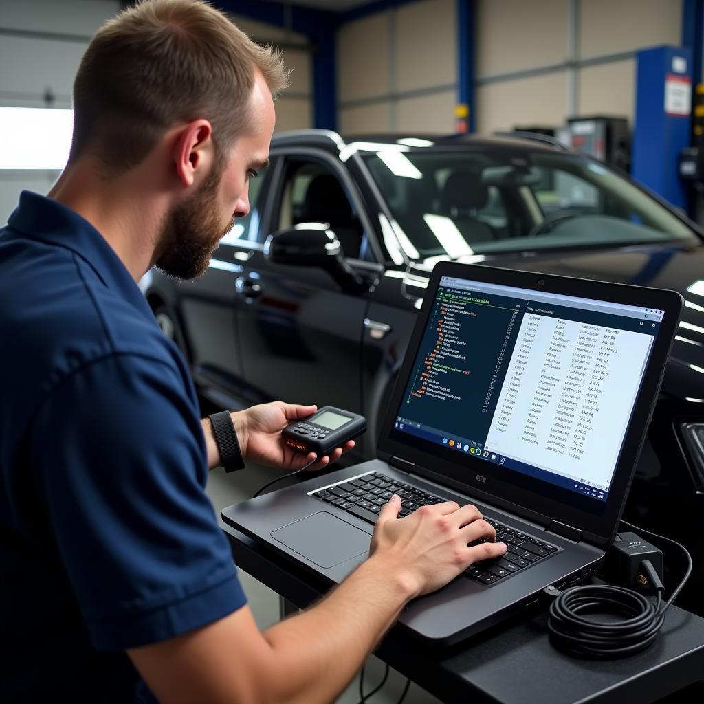 Mechanic Using VCDS to Diagnose Airbag Light